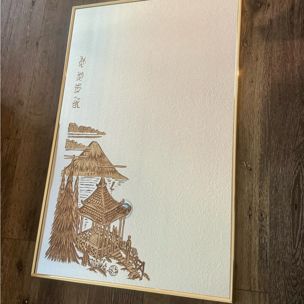 1960’s Hollywood Regency Mirror 34 X 23 Featuring Japanese Pagoda and Mt. Fuji - Picture 3 of 10